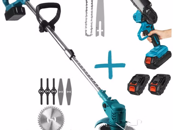Триммер аккумуляторный садовый на колесах (800 Вт, 2 АКБ)