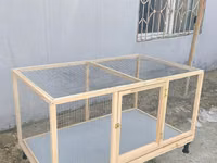 Taxta karkaslı, metal torlu geniş heyvan qəfəsi - Material: təbii — photo 4