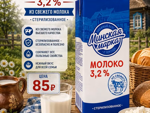 Молоко минская 3.2% 1 литр