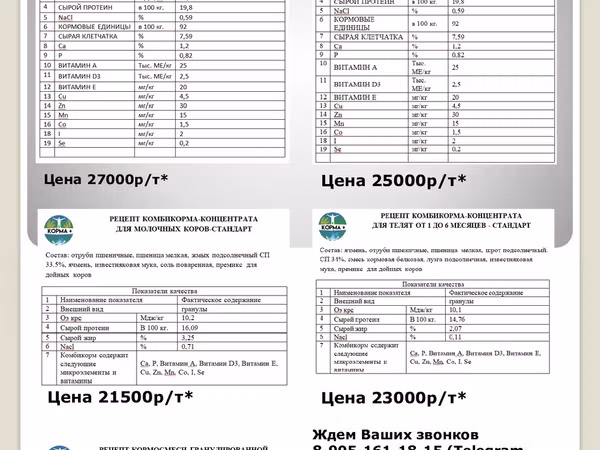 Комбикорма для КРС от 10т