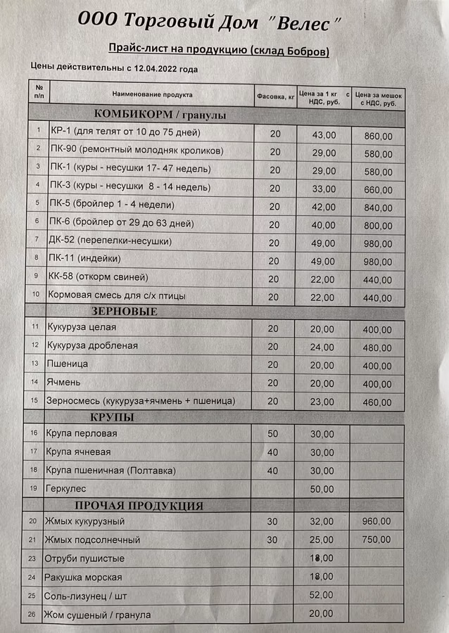 Комбикорм полнорационный