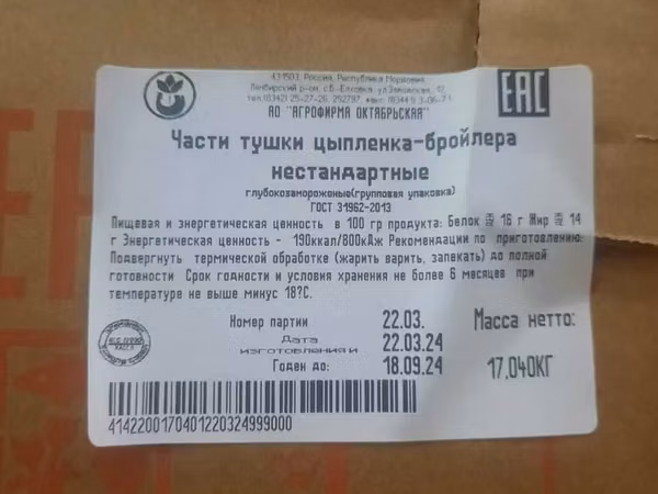Части тушки цыпленка-бройлера